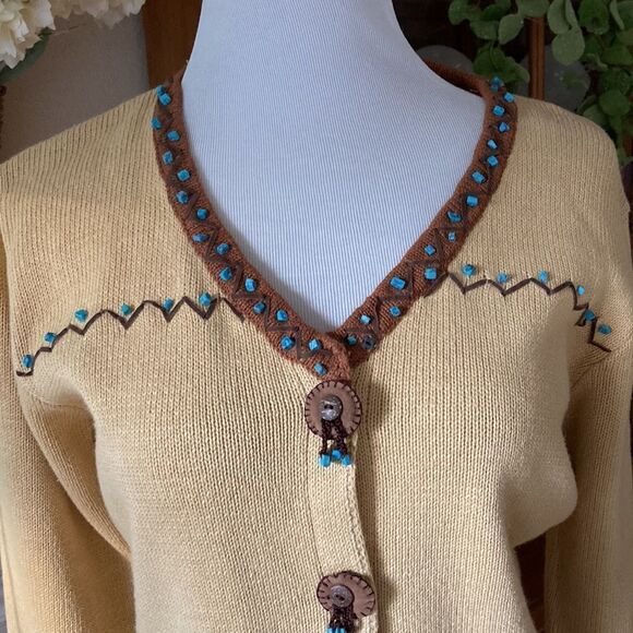 Storybook Knits Button Down Southwestern Embellished Sweater Size Small - Picture 2 of 16